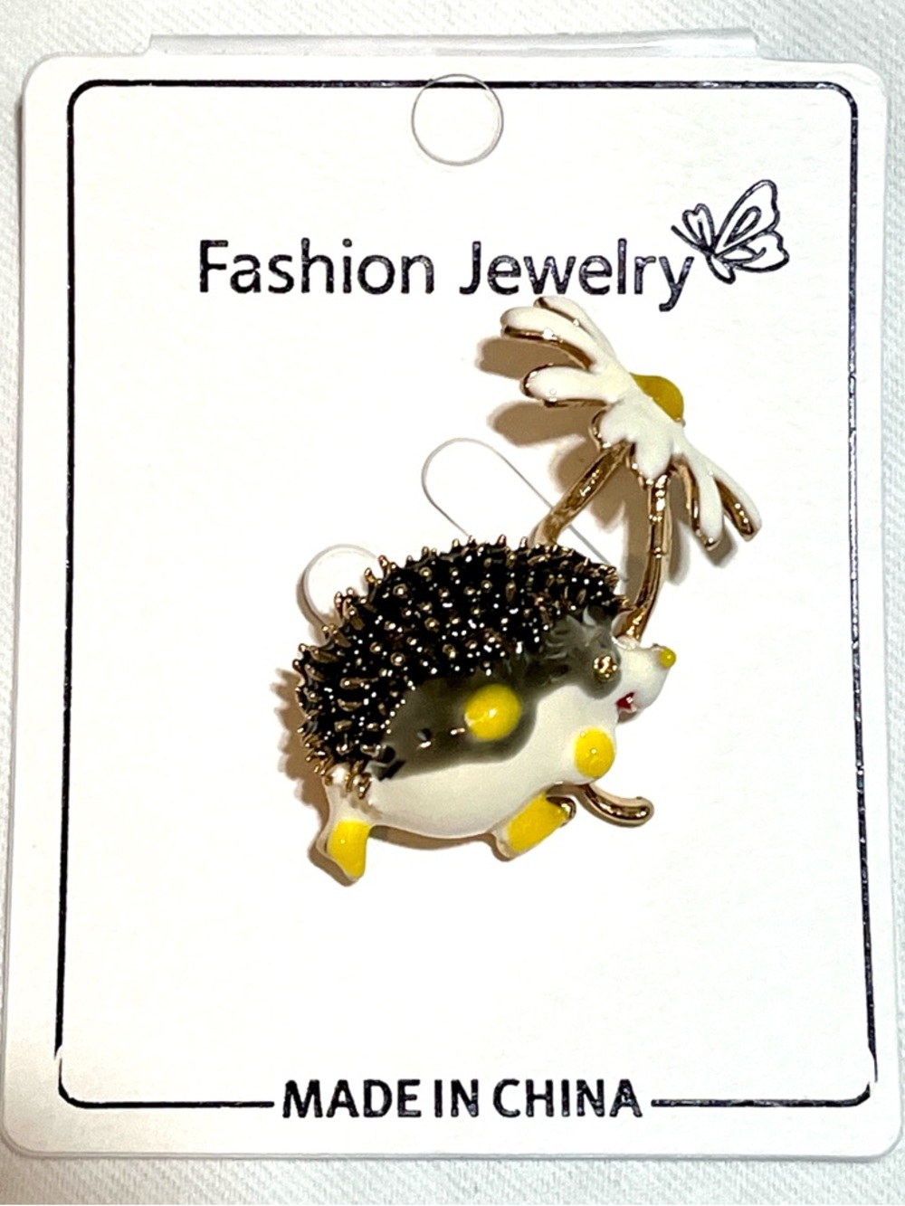 NEW Enameled Hedgehog Daisy Brooch Pin 🦔🌼 Gold Tone Cute Animal Jewelry - Picture 2 of 7
